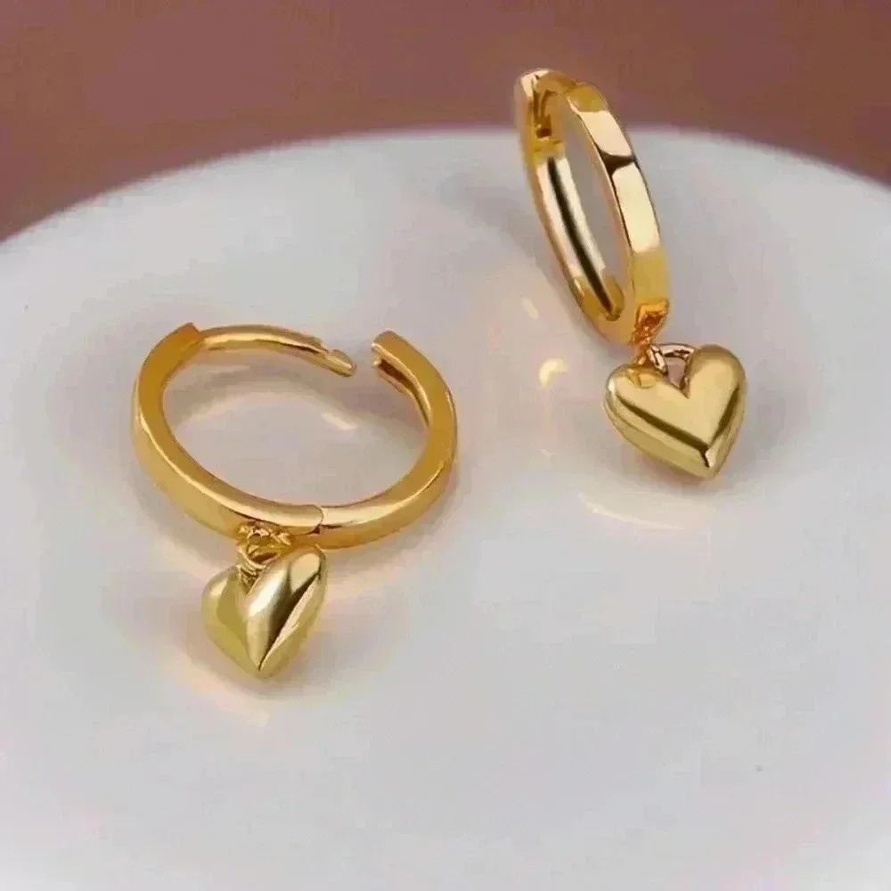 Golden Plated Heart Pendant Hoop Earrings